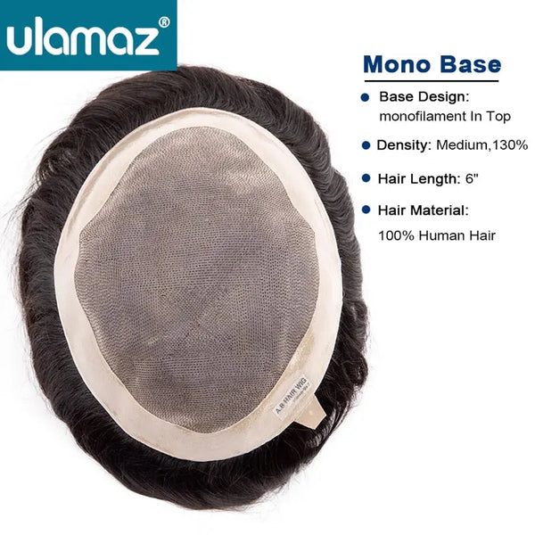 Ulamaz Indian Men's 100% Human Capillary Hair System