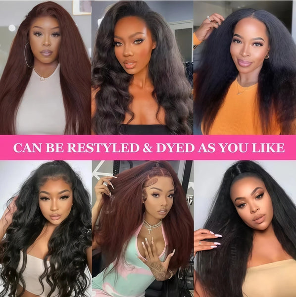 Wig Queen Yaki Straight HD Lace Frontal Human Hair Wig with Baby Hair