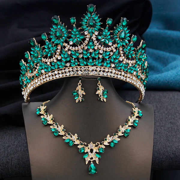 Cenmon Tiara and Necklace Earrings Jewelry Set