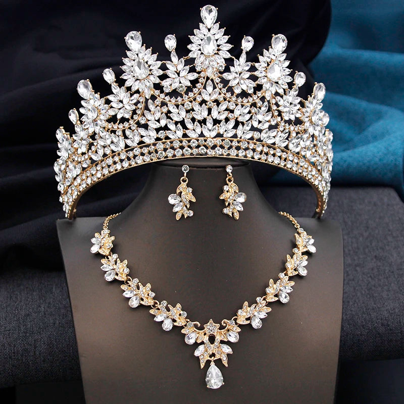 Cenmon Tiara and Necklace Earrings Jewelry Set