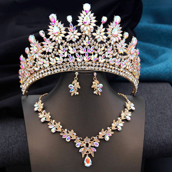 Cenmon Tiara and Necklace Earrings Jewelry Set