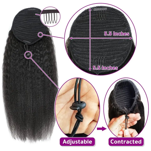 SerenaStar Brazilian Kinky Straight Drawstring Remy Human Hair Ponytail