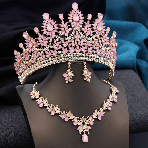 Cenmon Tiara and Necklace Earrings Jewelry Set