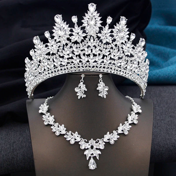 Cenmon Tiara and Necklace Earrings Jewelry Set