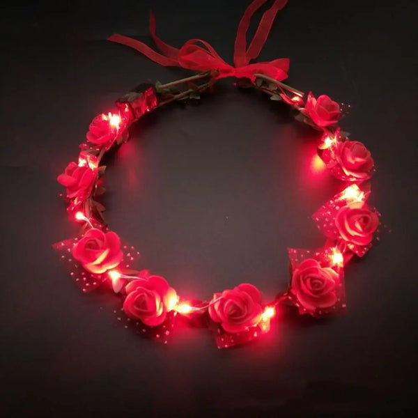 LED Light Foam Rose Flower Tiara Headband