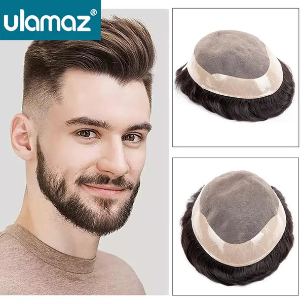 Ulamaz Indian Men's 100% Human Capillary Hair System