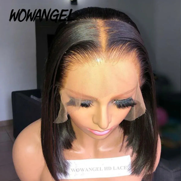 Wowangel Brazilian Glueless HD Lace Front Short Bob Remy Human Hair Wig