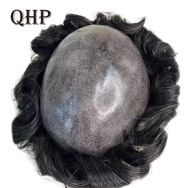 QHP Full PU Natural Human Hair Toupee