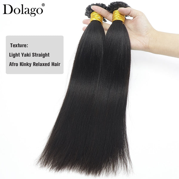 Dolago K Tip Fusion Yaki Straight Brazilian Human Hair Bundles / I Tip Microlinks Hair Extensions