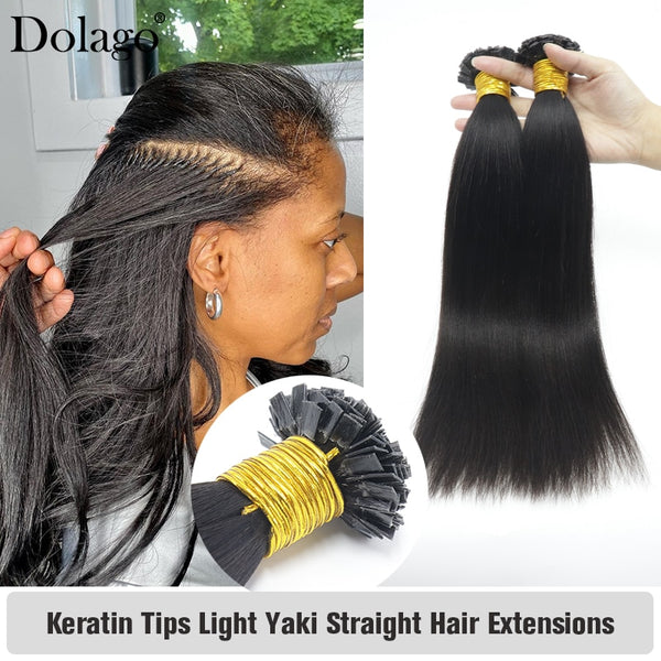 Dolago K Tip Fusion Yaki Straight Brazilian Human Hair Bundles / I Tip Microlinks Hair Extensions