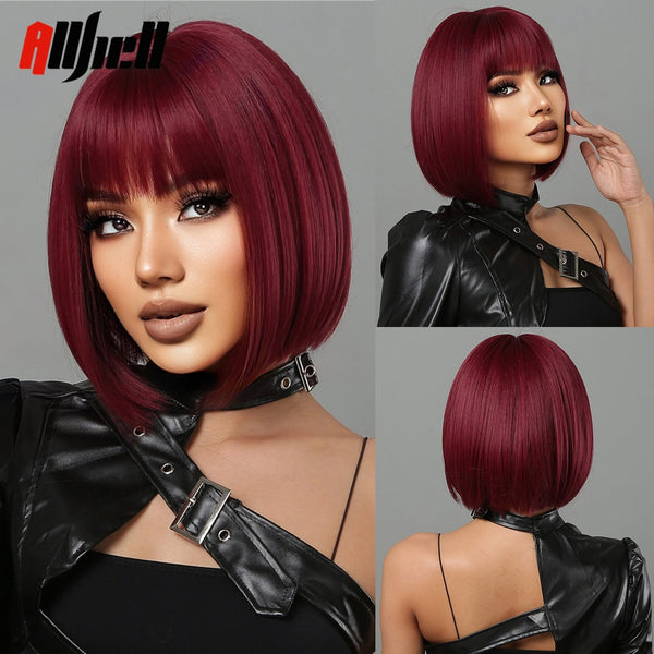 AllBell Wavy Synthetic Wig with Bangs