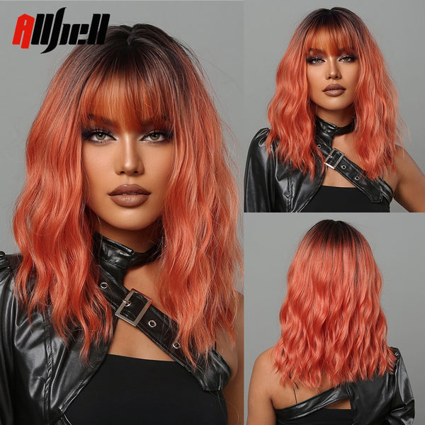 AllBell Wavy Synthetic Wig with Bangs