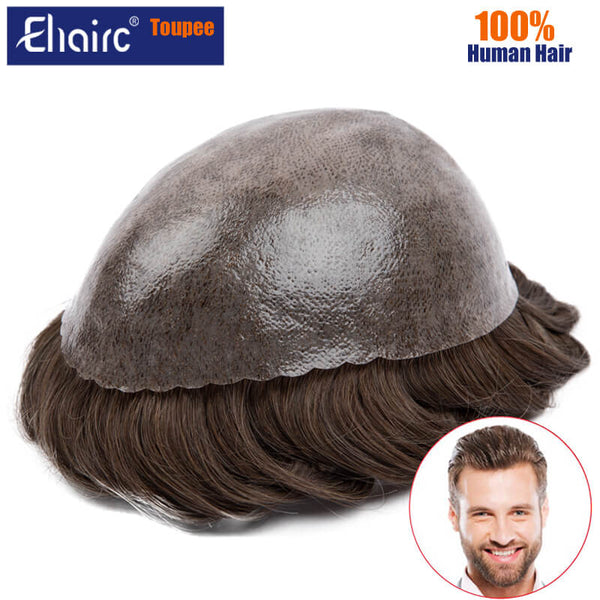 Ehairc 100% Indian Human Hair Prosthesis 0.12mm Injection Skin Toupee