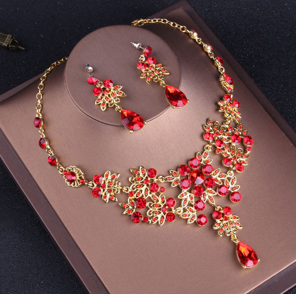 George Black Baroque Vintage Gold Red Crystal Bridal Jewelry Set