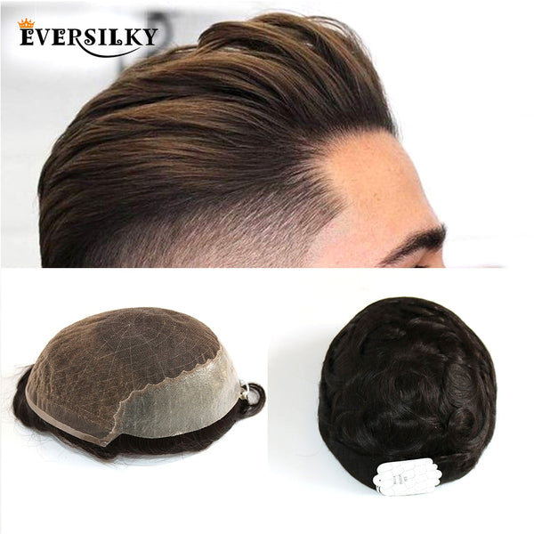 Eversilky Men's Durable Lace Remy Human Hair Thin PU Replacement System
