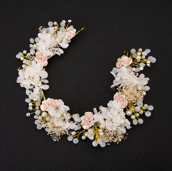 KMVEXO Handmade Luxury Bridal Flower Pearl Beaded Headpiece