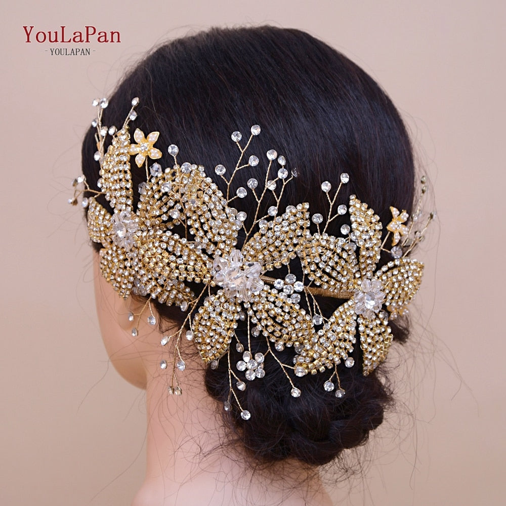 YouLaPan Gold Rhinestone Bridal Hair Accessory