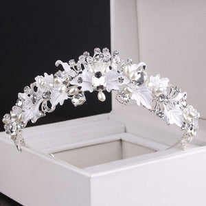 George Black Baroque Vintage Crystal Leaf Pearl Wedding Tiara Jewelry Set