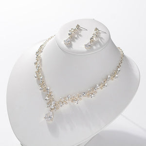 KMVEXO Rhinestone Bridal Crystal Gold Tiara Jewelry Set