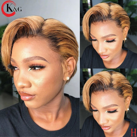 KUNGANG Brazilian Pixie Cut Lace Front Human Hair Wig