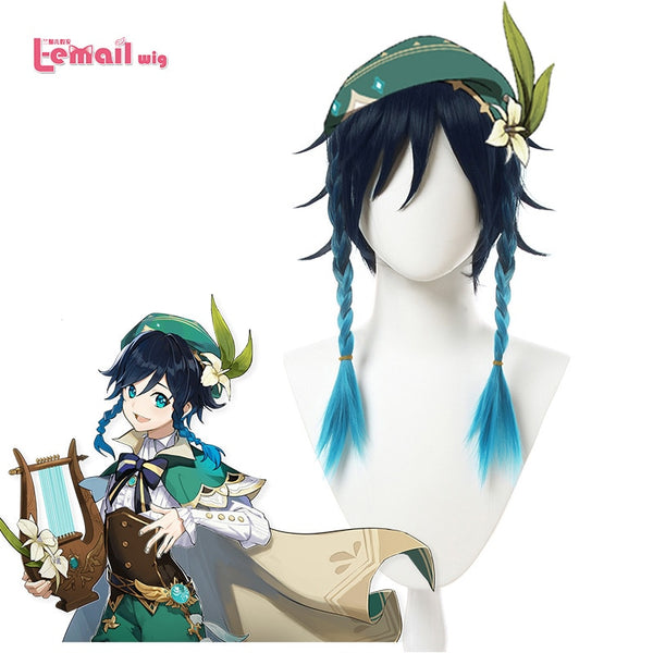 L-Email Wig Game Genshin Impact Venti Gradient Blue Cosplay Synthetic Wig