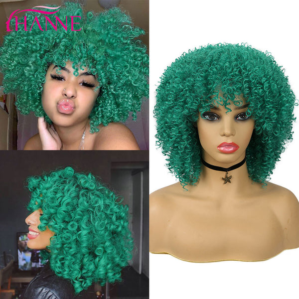 HANNE Short Kinky Curly Synthetic Cosplay Wig With Bangs