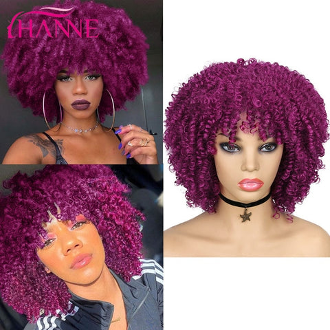 HANNE Short Kinky Curly Synthetic Cosplay Wig With Bangs