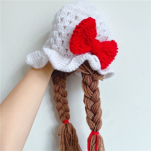 Handmade Knitted Baby Girl Wig Hat Caps