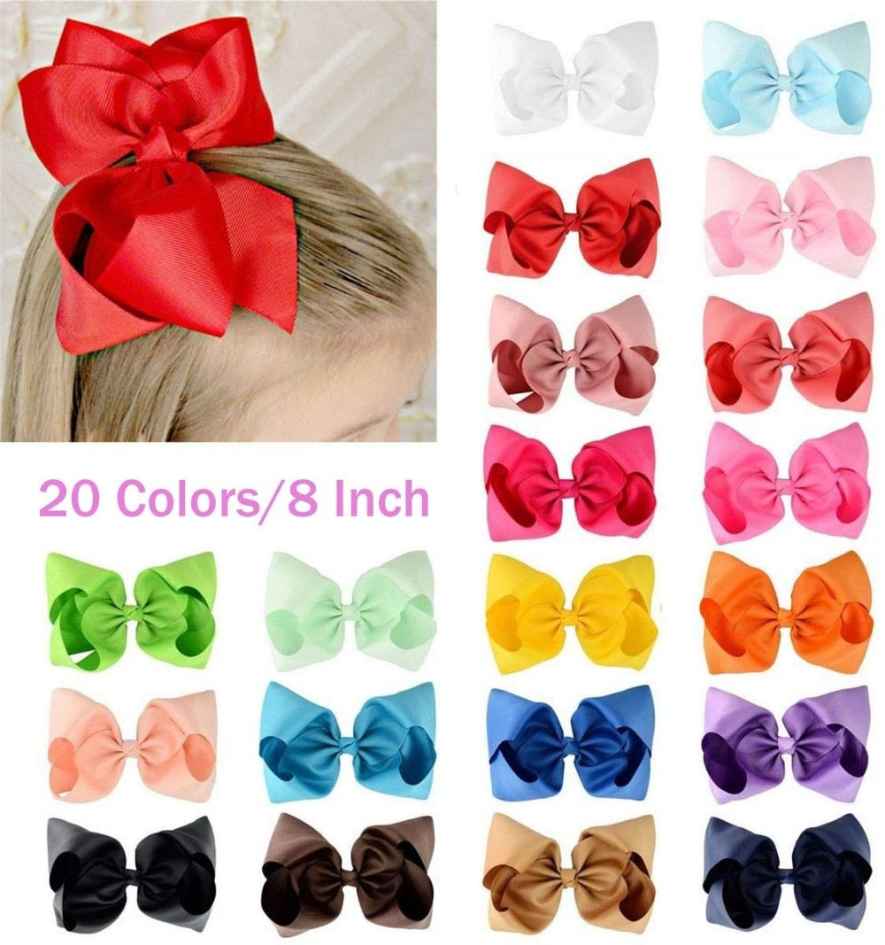 Cellot Store 20Pc 8" Grosgrain Large Bowknot Ribbon Clips for Kids